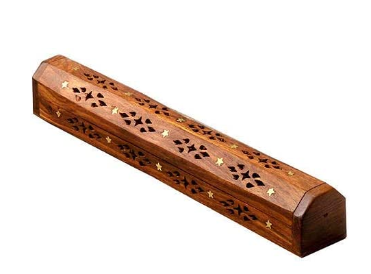 Romeriza- Incense Holder HandMade Wooden, excellent Décor for Home, Work ,Modern Gift Variaton,Aromatherapy and Relaxation For Any Place (Burner Incense Holder Gold Moon and Star Design 19 Inches)